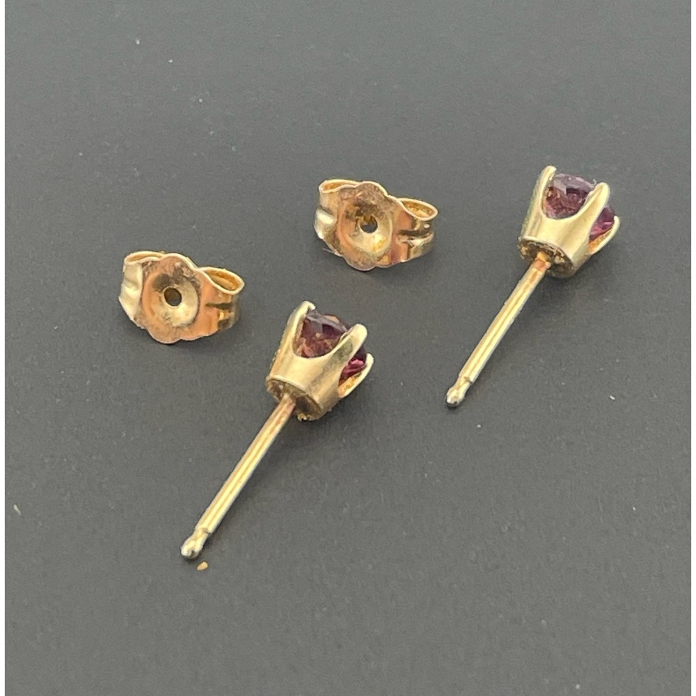 Vintage 14K Gold Ruby Stud Earrings 4mm Round‎ Ruby Solitaire Basket Setting - Picture 6 of 16